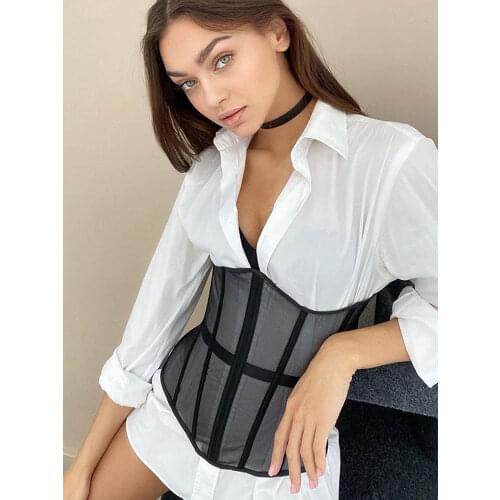 Women Mesh Corset Wide Waist Cummerbunds Elastic Corset Bodycon Fashion Striped Belts Sexy Ladies Clothing Accesoories