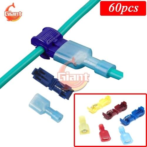 60pcs Quick Connector Wire Cable Connectors Terminals Crimp Scotch Lock Quick Splice Electrical Car Audio Kit Tool 22-10AWG Set