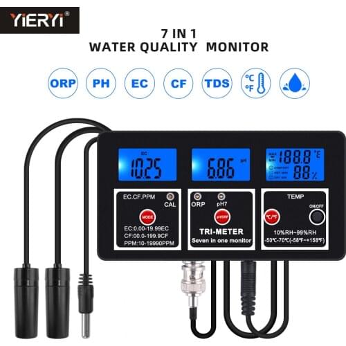 7 in 1 PH EC TDS Temp ORP CF Meter Multi-parameter Water Quality Monitor Online Acidometer US/EU Plug for Aquarium Swimming Pool