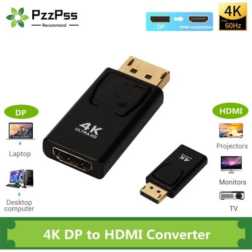 PzzPss Display Port to HDMI Adapter 4K Male DP to HDMI Female Video Audio Converter for PC Laptop Projector DisplayPort to HDMI