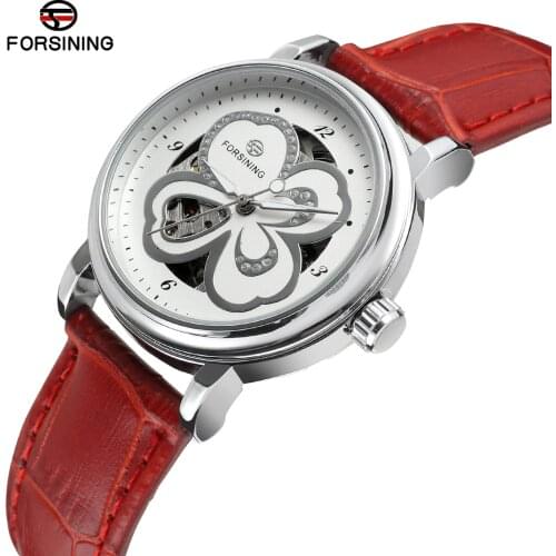 2019 Forsining Women Famous Top Brand Red Leather Automatic Ladies Mechanical Relogio Feminino Clockrelojes Clock Relojes Mujer