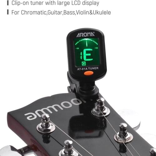 AROMA AT-101 AT-01A Digital Clip-on Electric Guitar Tuner Foldable Rotating Clip High Sensitivity Ukulele Guiatr Accessories