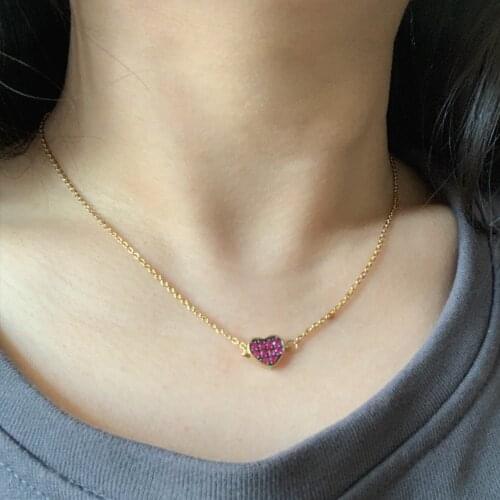 Elegant Gold Color Red Black Zircon Heart Choker Necklace Womem Trendy Micro Pave CZ Charm Steel Chain Collar Jewelry