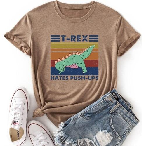 Women Graphic Tee Cute Dinosaur Print T Shirt Cotton Harajuku Shirts O Neck Short Sleeve Summer T-Shirt Kawaii Clothes