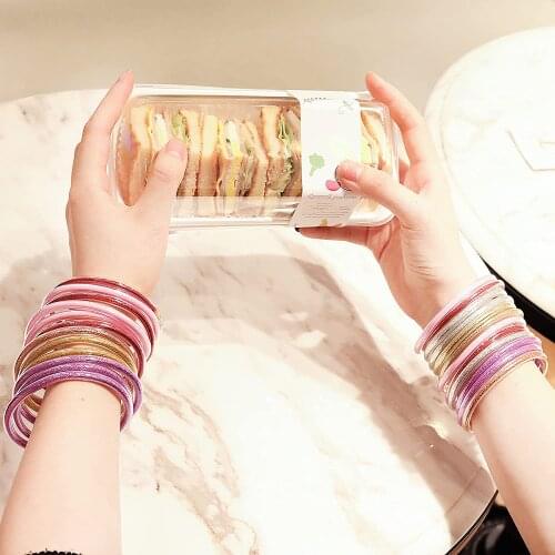 Colorful Multi-layer Silicone Plastic Gold Powder Glitter Jelly Bangle Bracelet Set Fashion Women Glitter Friendship Bracelets