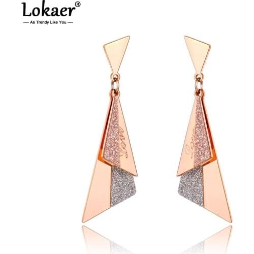 Lokaer Original Design Titanium Stainless Steel Geometric Triangle Earrings For Women Girls Trendy Bohemia Party Jewelry E20271