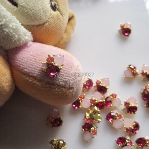 MD-508 10pcs Fancy Pink Rhinestone Gold Deco Metal Charms Metal Deco Charms Nail Art