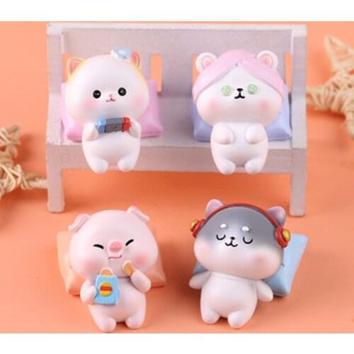 ZOCDOU 1 Piece Cute Cartoon Animal Cat Pig Small Statue Little Figurine Crafts Figure Ornament Miniatures