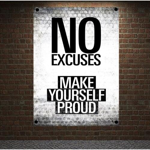 NO EXCUSES MAKE YOURSELF PROUD Motivational Workout Posters Exercise Bodybuilding Fitness Banners Wall Art Flags Gym Wall Decor