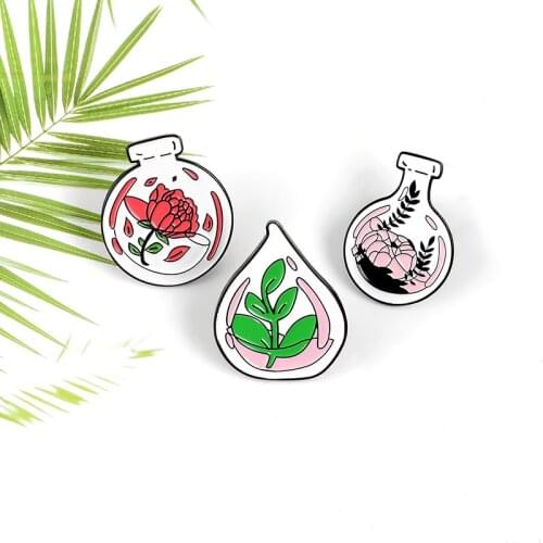 Cartoon glass fish pond enamel pin green aquatic flower water drop jewelry brooch backpack lapel badge gift jewelry brooch