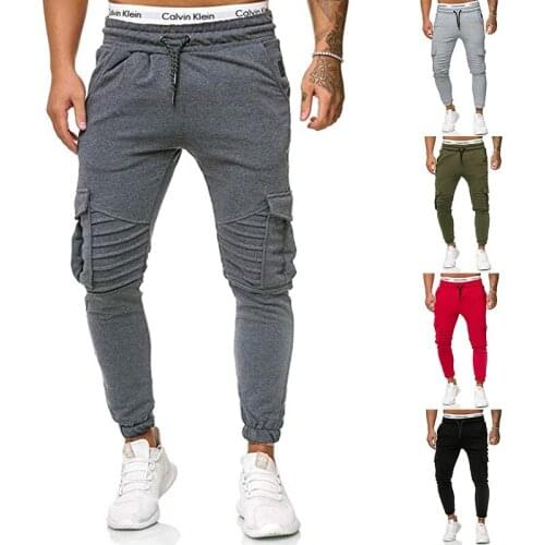 Men pants cargo casual outdoor 2020 European Size New In Autumn and Winter Trendy Mens Solid Color Pocket Lace Sweatpants