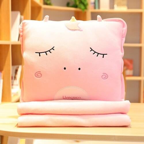 Soft cartoon animal unicorn plush hand warmmer three in one cushion plush blanket home bed blink shiba office nap pillows