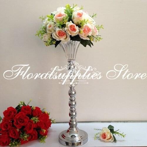 New Modern 53 cm Tall Clear Decoration Glass Flower Vase With Silver Metal Stand 10PCS/LOT