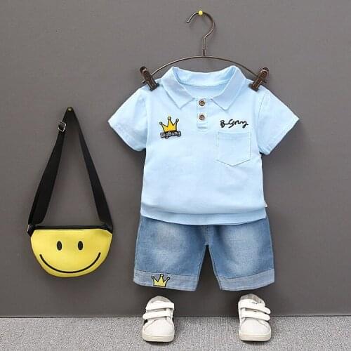 Summer 2019 New Short-sleeved Childrens Suit Two-piece Set Short-sleeved Tops Pants Pure Cotton Baby Child Set