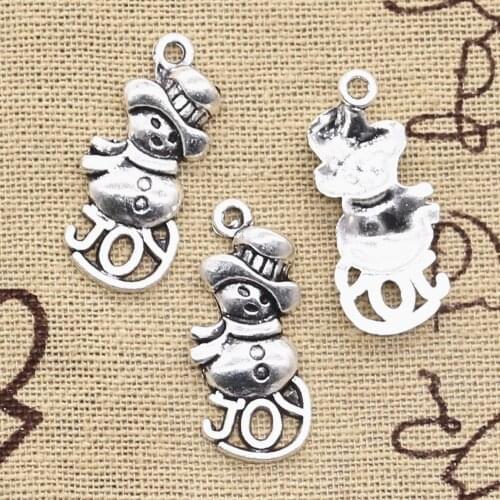 20pcs Charms Snowman Joy Christmas 29x13mm Antique Silver Color Pendants DIY Crafts Making Findings Handmade Tibetan Jewelry