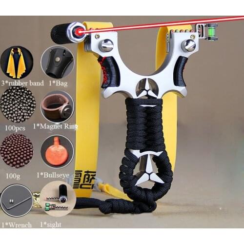 Laser Aming Slingshot Stainless Steel Catapult Hunting Accessories Outdoor Shooting Practice with Rubber Band