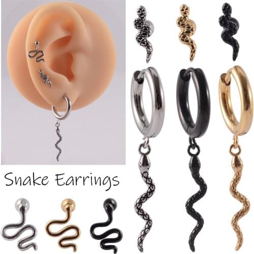 1PC 361L Surgical Steel Snake Ear Tragus Helix Cartilage Earrings Snake Dangle Lobe Earring Helix Stud Body Piercing Jewelry
