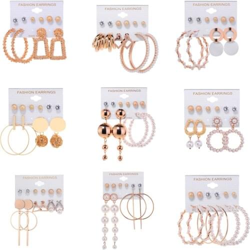 Europe And The United States New Hot Sale Geometric Exaggerated Pearl Big Circle Pendant Womens Earrings Set Fashion Jewelry