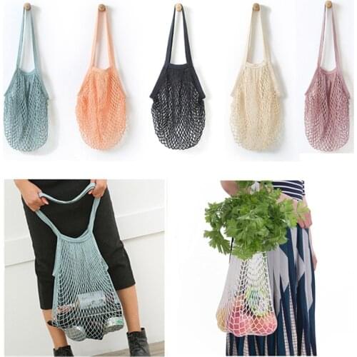 Reusable Fruit Shopping String Grocery Shopper Cotton Tote Mesh Woven Net Shoulder Bag Mesh Net Shopping Bag Dropshipping