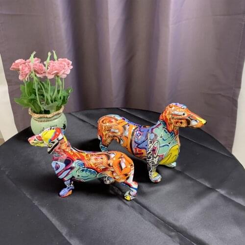 Modern Creative Painted Colorful Dachshund Dog Decoration Home Wine Cabinet Office Decoration Desktop Decoration Crafts