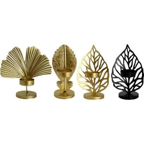 Modern Nordic Wrought Iron Leaf Candle Holders Decorativel for Dinner Table