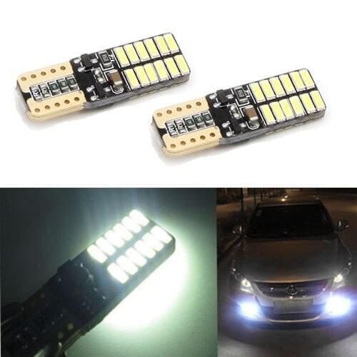 2pcs Universal Car 4014 SMD 24 LED T10 Wedge LED Bulb Error Free 6000K Low Wattage Power Wedge Lighting Replace Lamp Bulbs