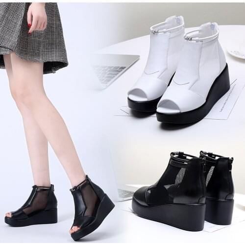 Spring Shoes Red Leather Sandals Summer Heels Open Toe Large Size 2021 Womens All-Match Suit Female Beige Clogs Wedge Real Girl