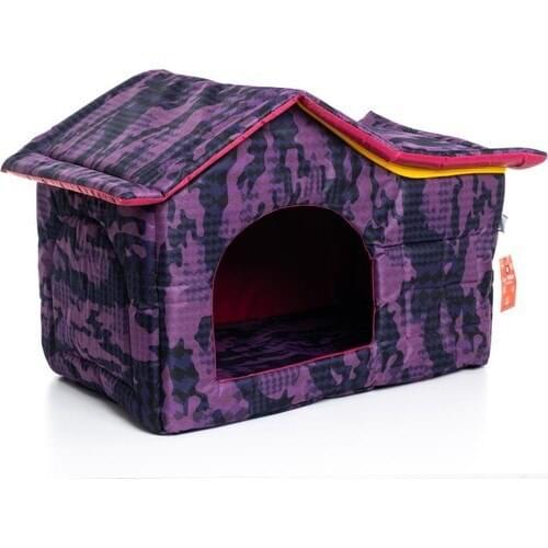 Lavista Roofed Cat Dog House Purple Camouflage Pattern Zipper Waterproof Feather not Lining Fabric