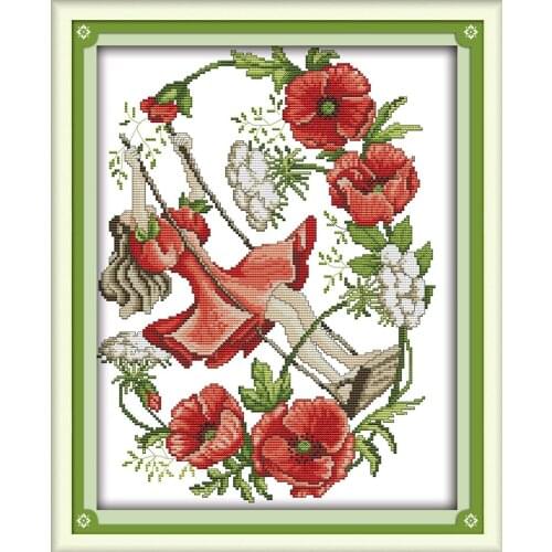 January flower faerie cross stitch kit14ct canvas flowers stitching 14ct print count embroidery DIY handmade needlework plus