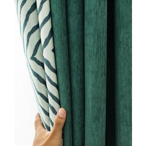 Custom curtain nordic modern Chenille cotton shading splice geometry green flannel livingroom bedroom blackout curtain M649