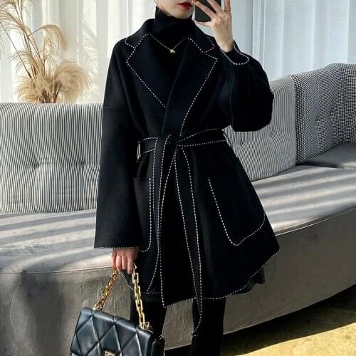Temperament New Double Faced Cashmere Coat Womens Autumn and Winter Small Black Wool Tweed Coat Short Fashion
