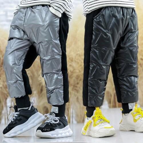 Girls Boys Winter Bright Face Pants Cotton Padded Thick Warm Trousers Children Glossy Pants Ski Pants Boys Waterproof Trousers
