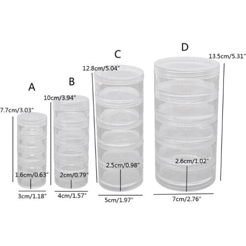 1 Set 5 Layer Cylinder Stackable Bead Containers Plastic Round Clear Storage Jar Box for Beads Buttons Crafts Small Item