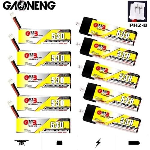 5Pcs Gaoneng GNB 1S 530mAh 90C/180C HV LiPo Battery +Charger For RC Helicopter Quadcopter FPV Racing Drone Parts PH2.0 Plug