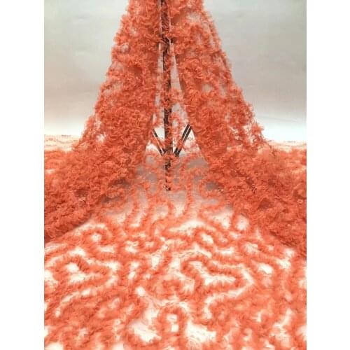 5yards/pc) Beautiful 3D French net lace 2021 newest African tulle lace fabric in orange for charming party dress FZZ006