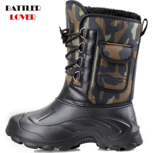 -45 Degree Men Boots Platform Real Wool Snow Boot for Men Thick Wool Waterproof Slip-resistant 2019 Winter Keep Warm Shoes 40-46