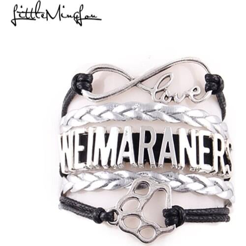 Little MingLou Infinity love Weimaraners Bracelet dog paw Charm leather wrap men bracelets & bangles for Women jewelry