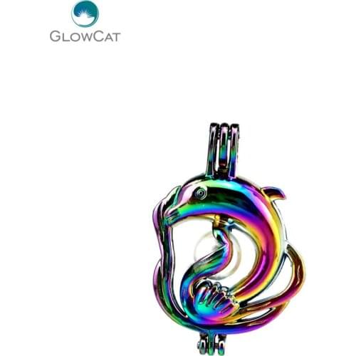 C311 5pcs/lot COLORS Multicolor Ocean Animal Large Dolphin Locket Pearl Beads Cage Locket Pendant Pearl Locket Fairytale Party