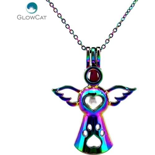 C572 COLORS 41mm Angel wing Beads Cage Necklace Pendant Aroma Essential Oil Diffuser Locket Necklace