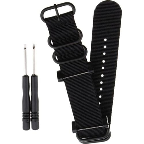 Prettyia Black Nylon Strap 3/5 Rings Watch Strap 24mm Stainless Steel Buckle