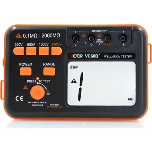 Victor VC60B+ Digital Insulation Resistance Tester Digital Megohmmeter 1000V Megger Insulation Tester DC/AC 0.1~2000m Ohm
