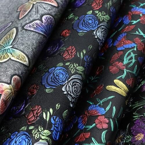 David accessories 50*60cm Flower Butterfly Embossed Bump Texture Faux Leather Vinyl Fabric,DIY Handmade Material,1Yc10748