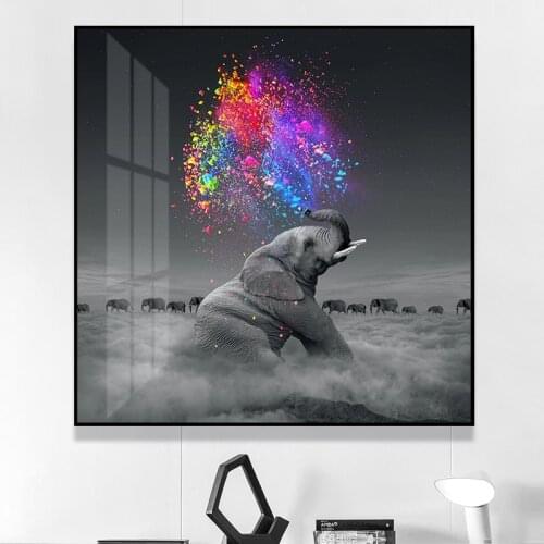 Animal Canvas Poster Decoration Elephant Wall Art picture Colorful Light of Life Living Room Bedroom Home Decor Free Shipping