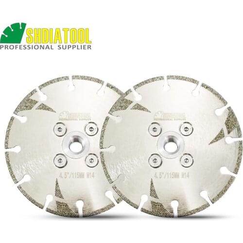 SHDIATOOL 2pcs 4.5" Coated diamond cutting & grinding disc M14 flange with protection 115MM electroplated diamond blade