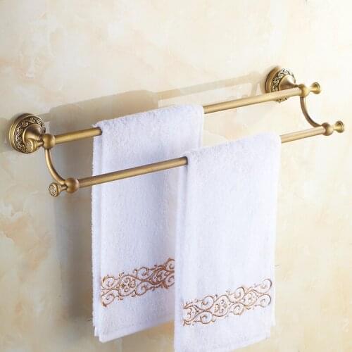 Bathroom Double Towel Rail Rack Antique Brass Wall Mounted Towel Shelf Bath Rails Bars Holder KD926