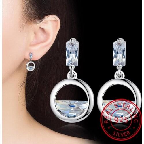 Geometric Round Earrings Zirconia Water Drop Shaped 925 Sterling Silver Earrings For Women oorbellen S-E864