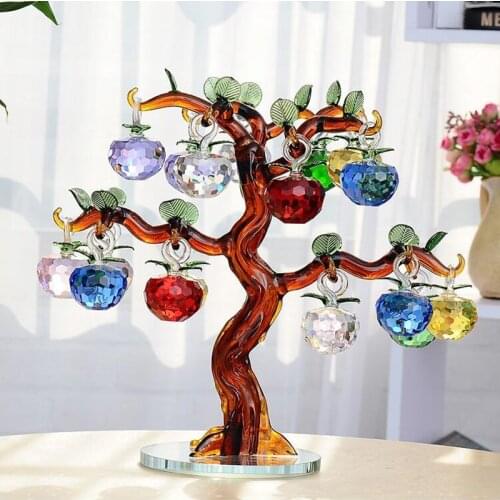 Crystal Apple Tree Ornaments 18pcs Hanging Apples Home Decor Figurines Christmas New Year Crafts Gifts Souvenir Glass Miniatures