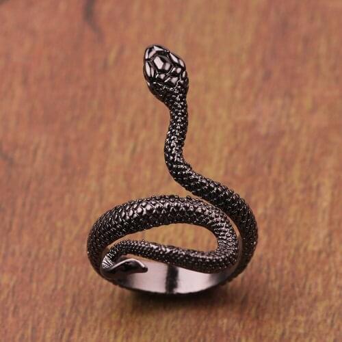 Personality Black Gun Color Snake Ring for Men Women Motorcycle Party Punk Biker Open Ring Wedding Band Hip Hop Jewelry