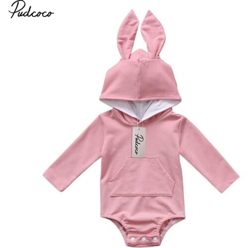 Cute Rabbit 3D Ear Rompers Jumpsuit One Piece Pink Gray Newborn Baby Girl Boys Hooded Rompers Warm Cotton Outfits Clothes Spring