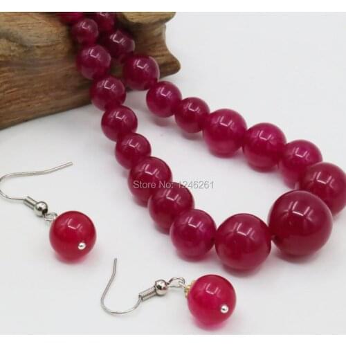 6-14mm Red Chalcedony Stone Tower Necklace Chain Earring Sets Round Beads Fashion Jewelry Sets Women Gifts Accessories 18inch